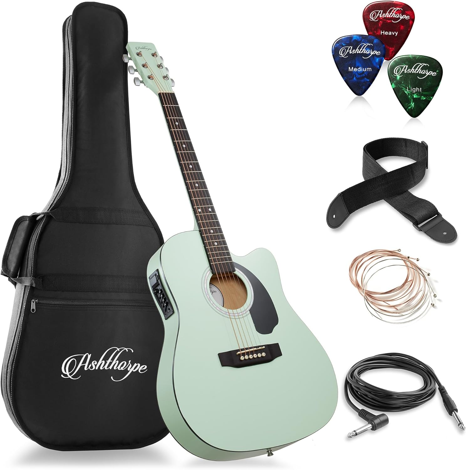 Ashthorpe Full-Size Cutaway Thinline Acoustic-Electric Guitar