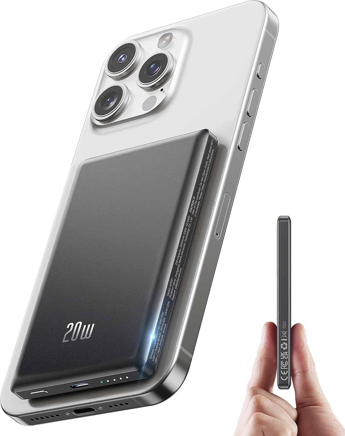 Ultra Slim 5000mAh Magnetic Power Bank for iPhone - Fast Charging in Metallic Black