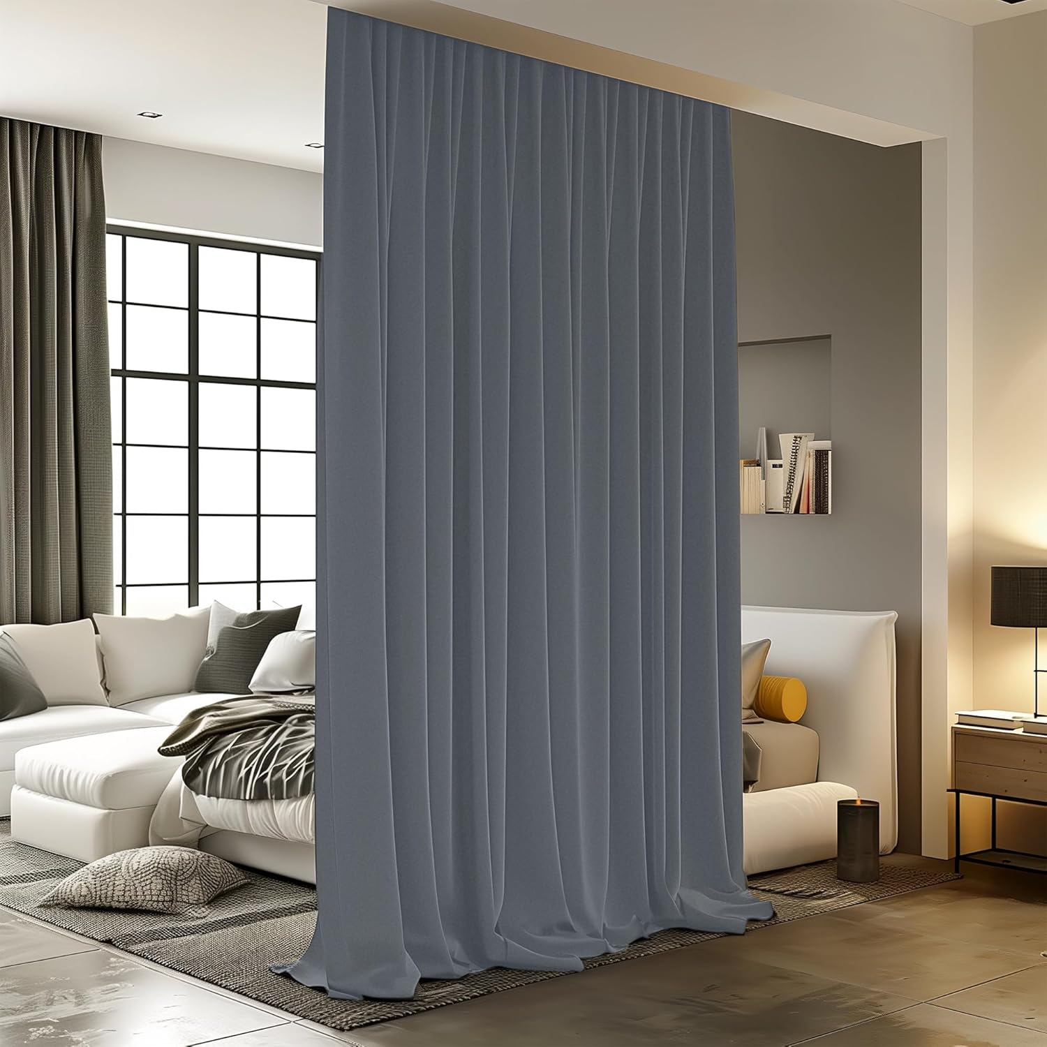 Room Divider Curtains for Ceiling Track Rod - Dark Grey Privacy