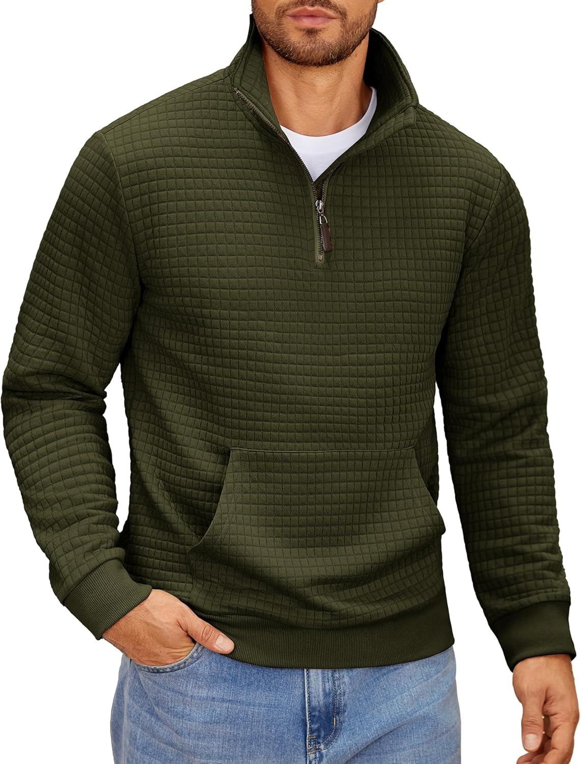 COOFANDY Mens Quarter Zip Sweatshirt for Casual Comfort