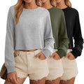 Cotton Cropped Long Sleeve Tops 3 Pack - Soft Stretchy Basics Clothing