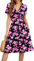 WEACZZY Women's Summer V-Neck Floral Party Dress with Pockets Dresses