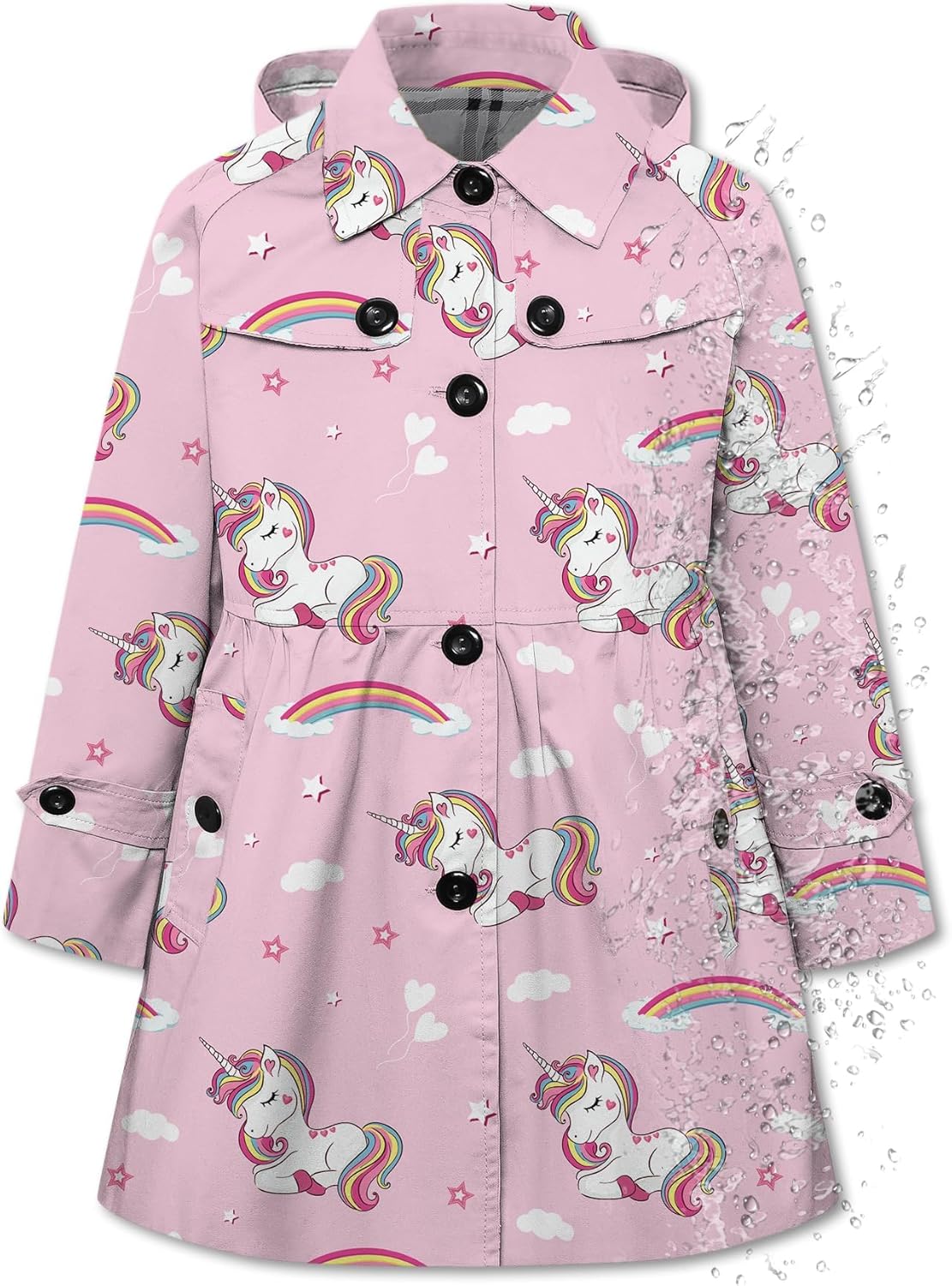 Betusline Girl's Hooded Rain Jacket - Lightweight Waterproof Trench