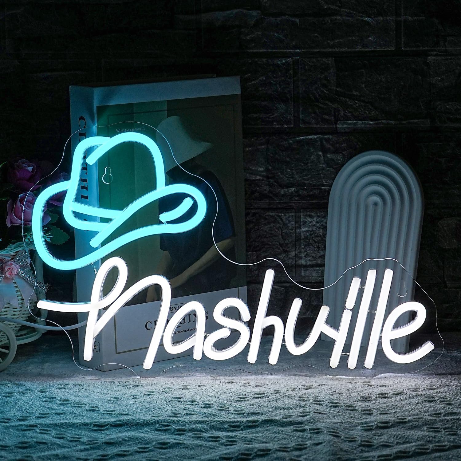 Cowboy Hat Neon Sign for Nashville Decor and Wall Art