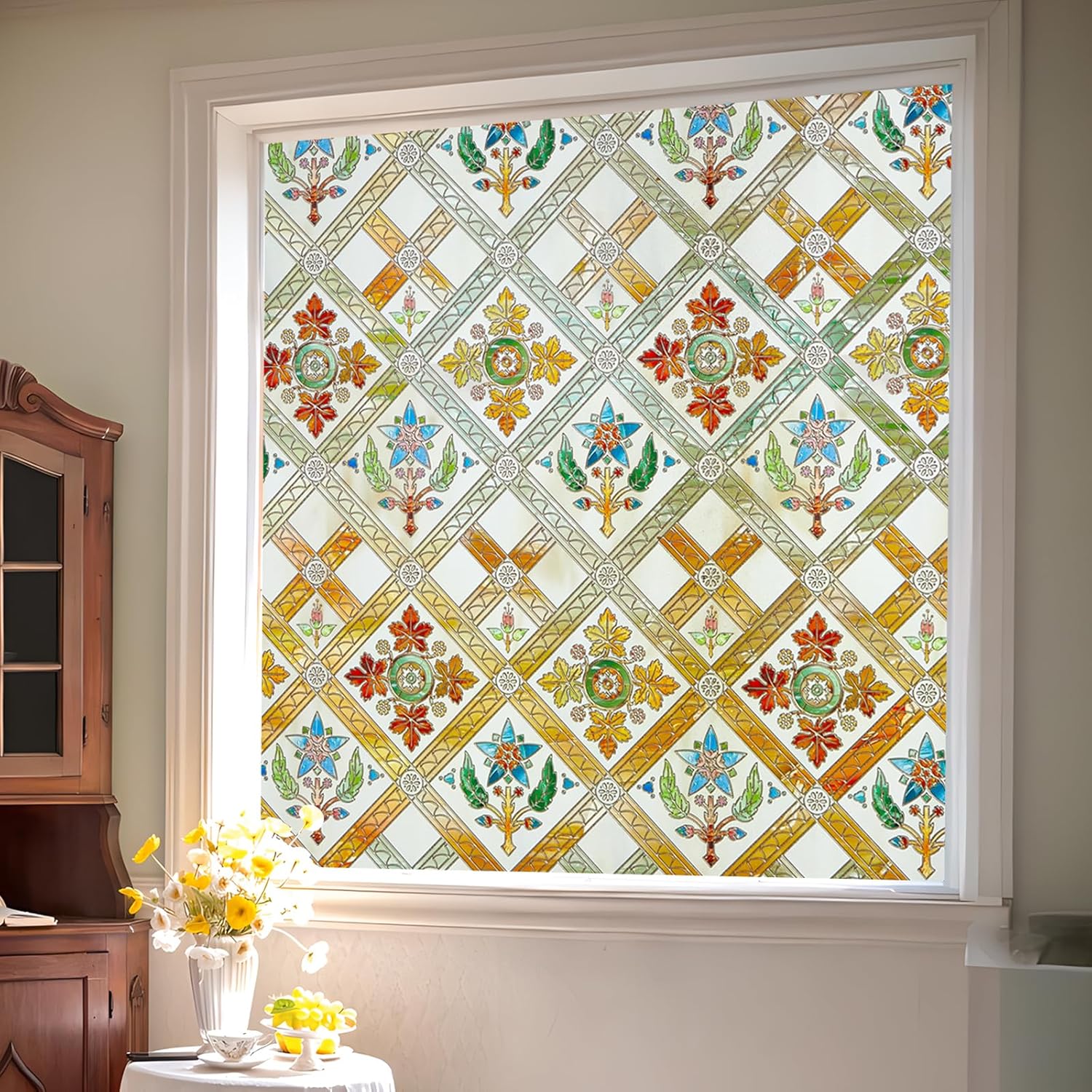 Coavas Stained Glass Window Film for Home & Bathroom Privacy