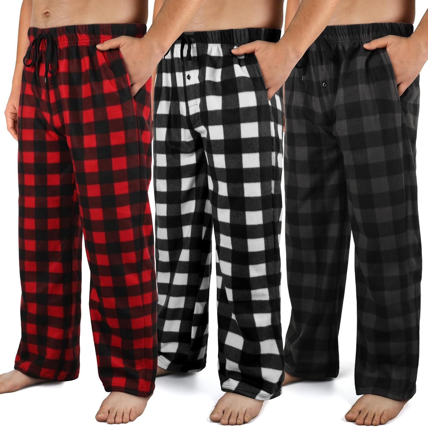 Microfleece Mens Pajama Pants with Pockets & Drawstring