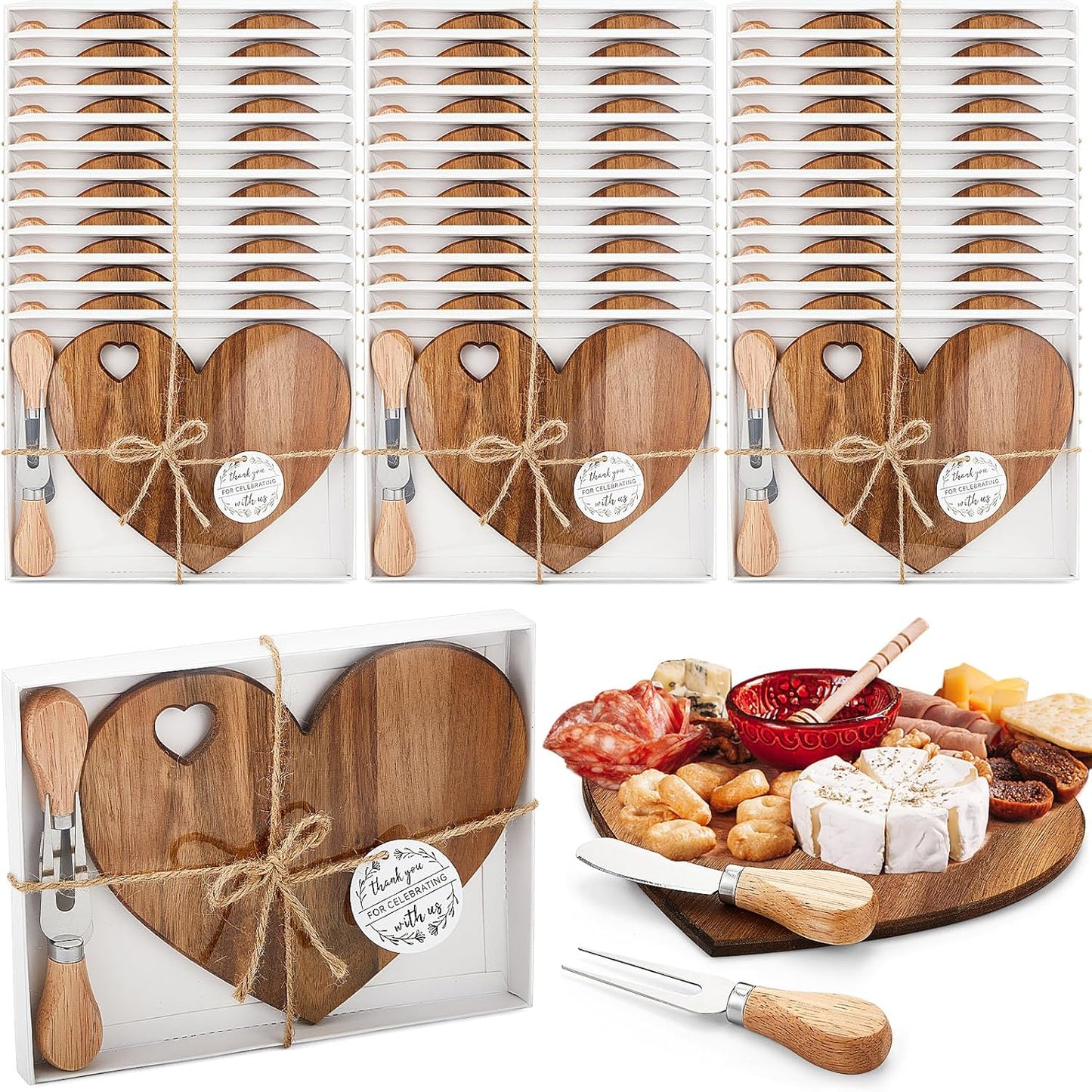Heart Cheese Board Set for Bridal Shower and Party Favors