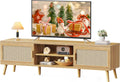 Boho TV Stand for 75 Inch TV with Rattan Design and Storage