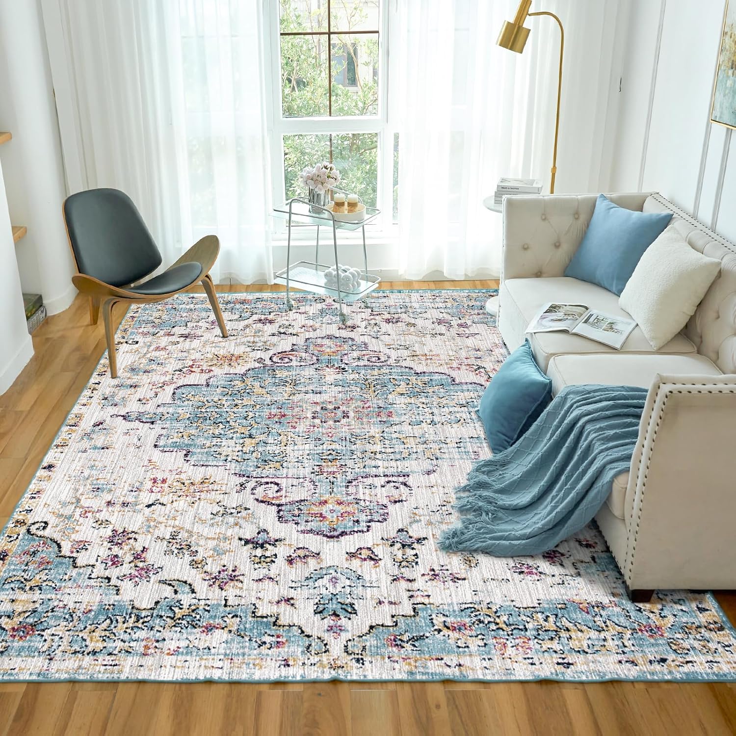 VK VKLIVING Machine Washable Rug 9ftx12ft Vintage Design for Home