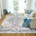 VKLIVING Machine Washable Rug 8 ft x 10 ft Vintage Cyan&White - Easy