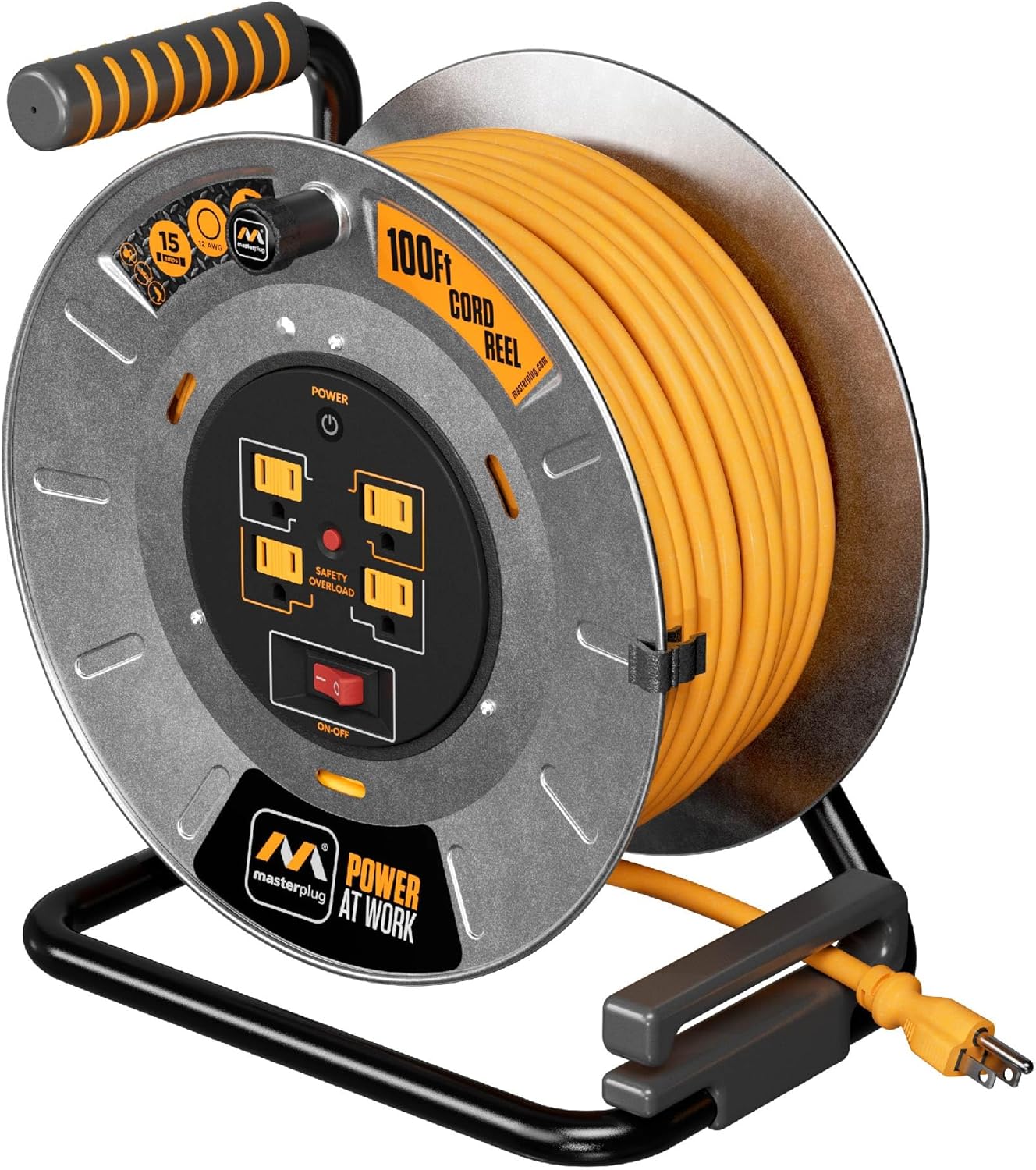 Masterplug 100ft Cord Reel with Safety Overload Circuit Breaker