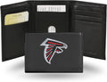 Slim Black Embroidered Leather Tri-fold Wallet for Fans - Slim