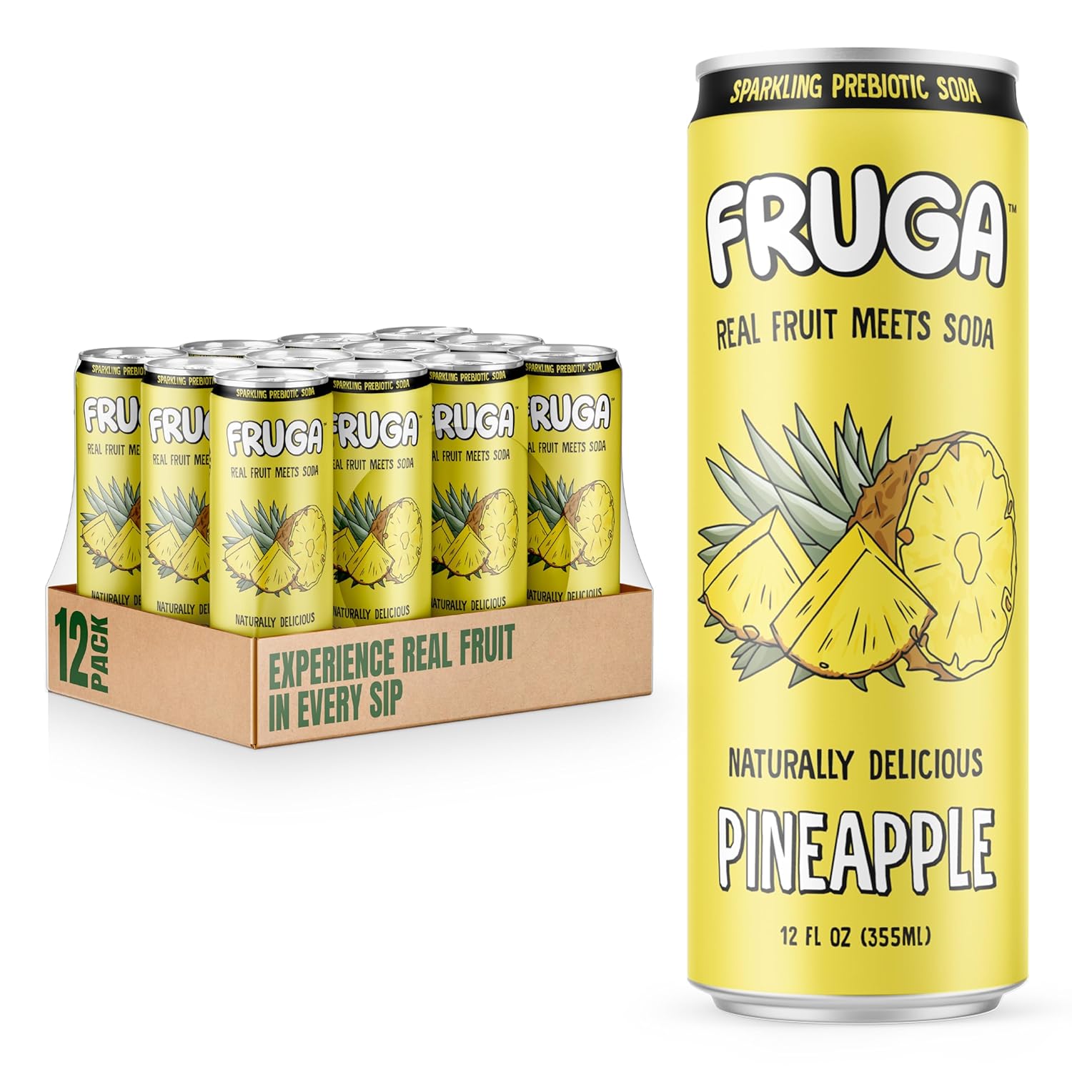 FRUGA Pineapple Sparkling Fruit Super Soda for Gut Health