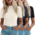 Ficerd 3 Pack Women's 1/2 Sleeve Mock Turtleneck Shirts - Soft summer