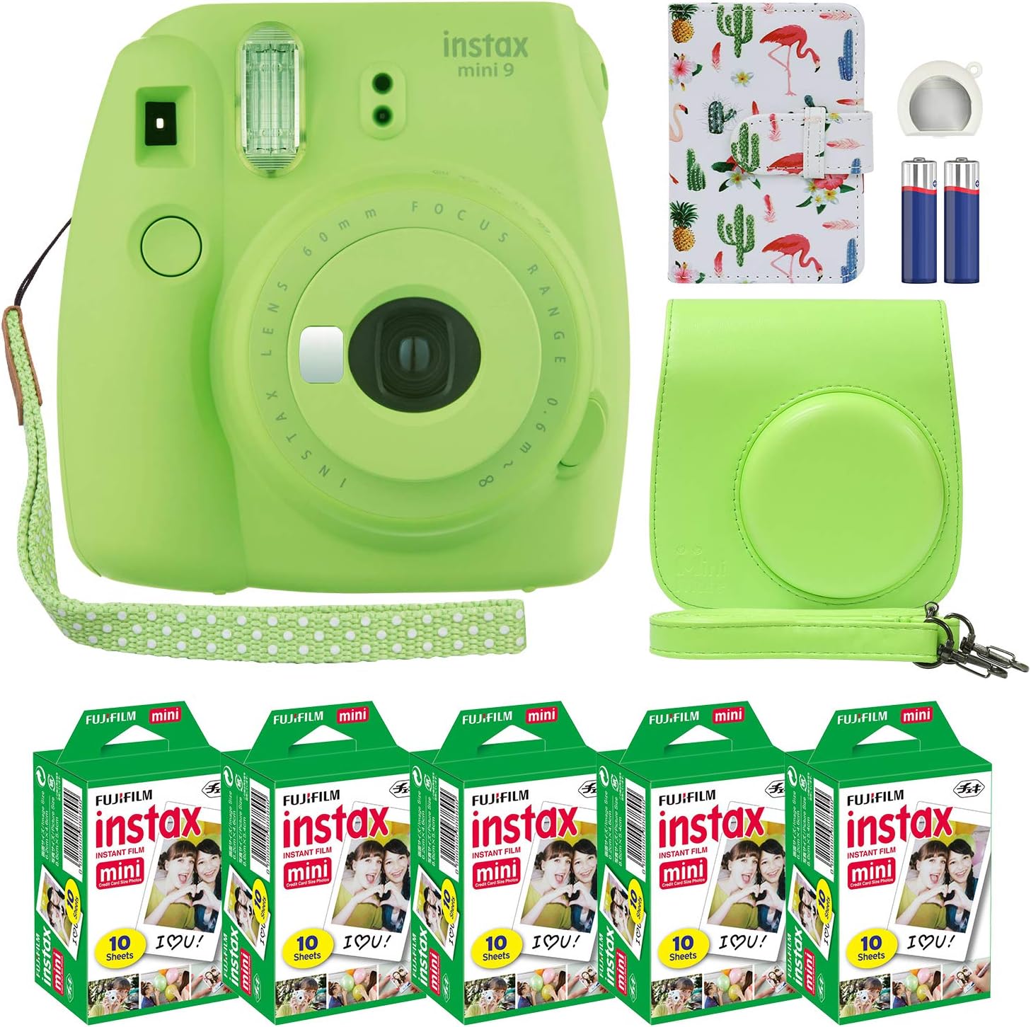 Fujifilm Mini 9 Camera Bundle: Lime Green + Flamingo Photo Album