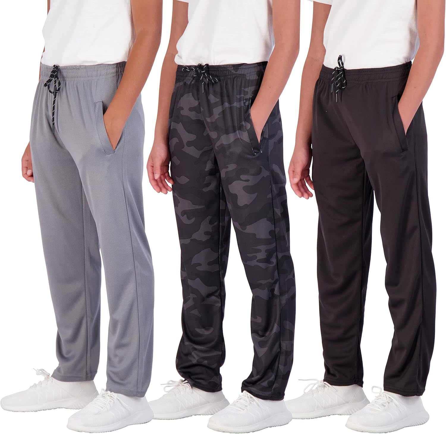 Boys' Mesh Open Bottom Active Sweatpants with Pockets & Drawstring