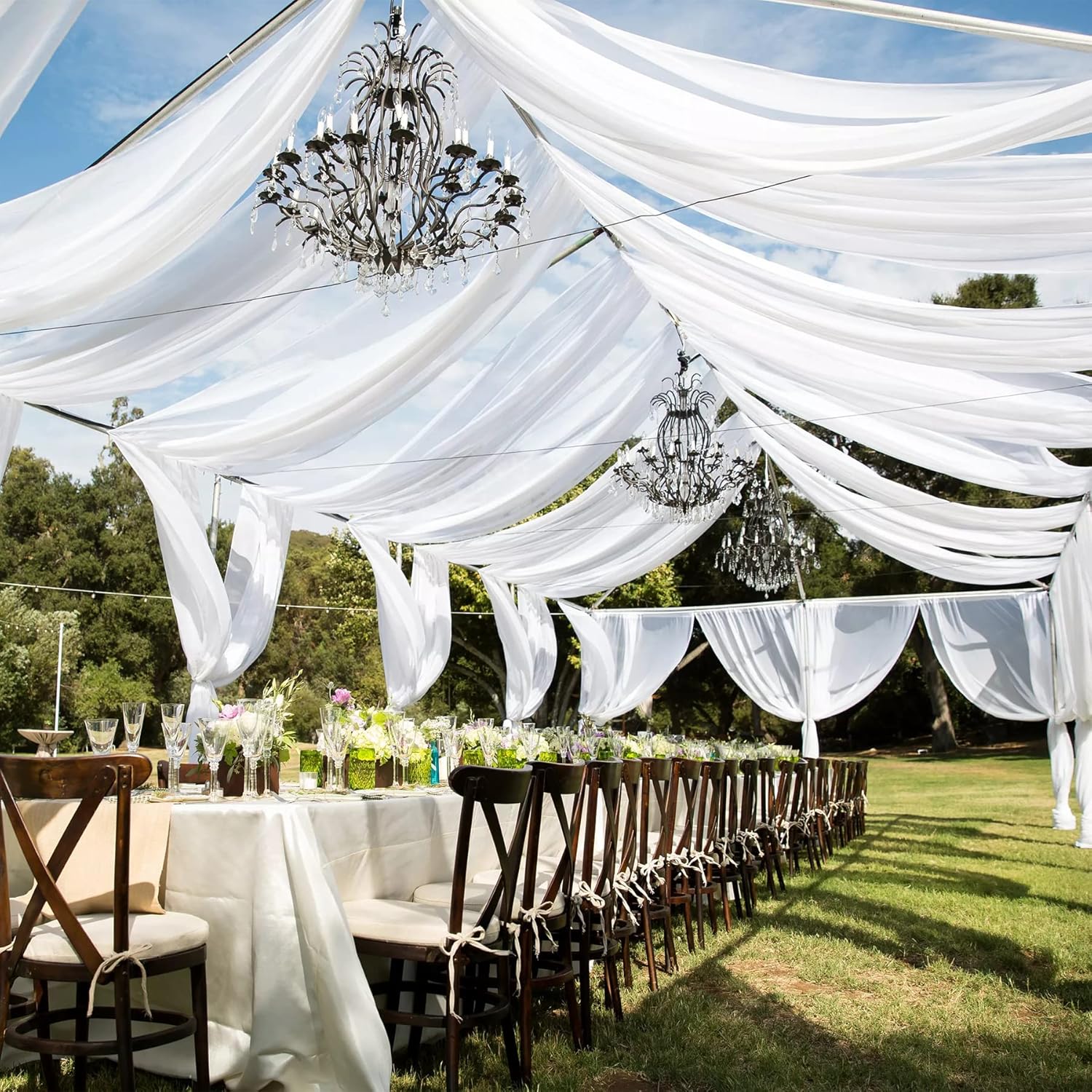 White Ceiling Drapes for Weddings - Elegant Chiffon Draping
