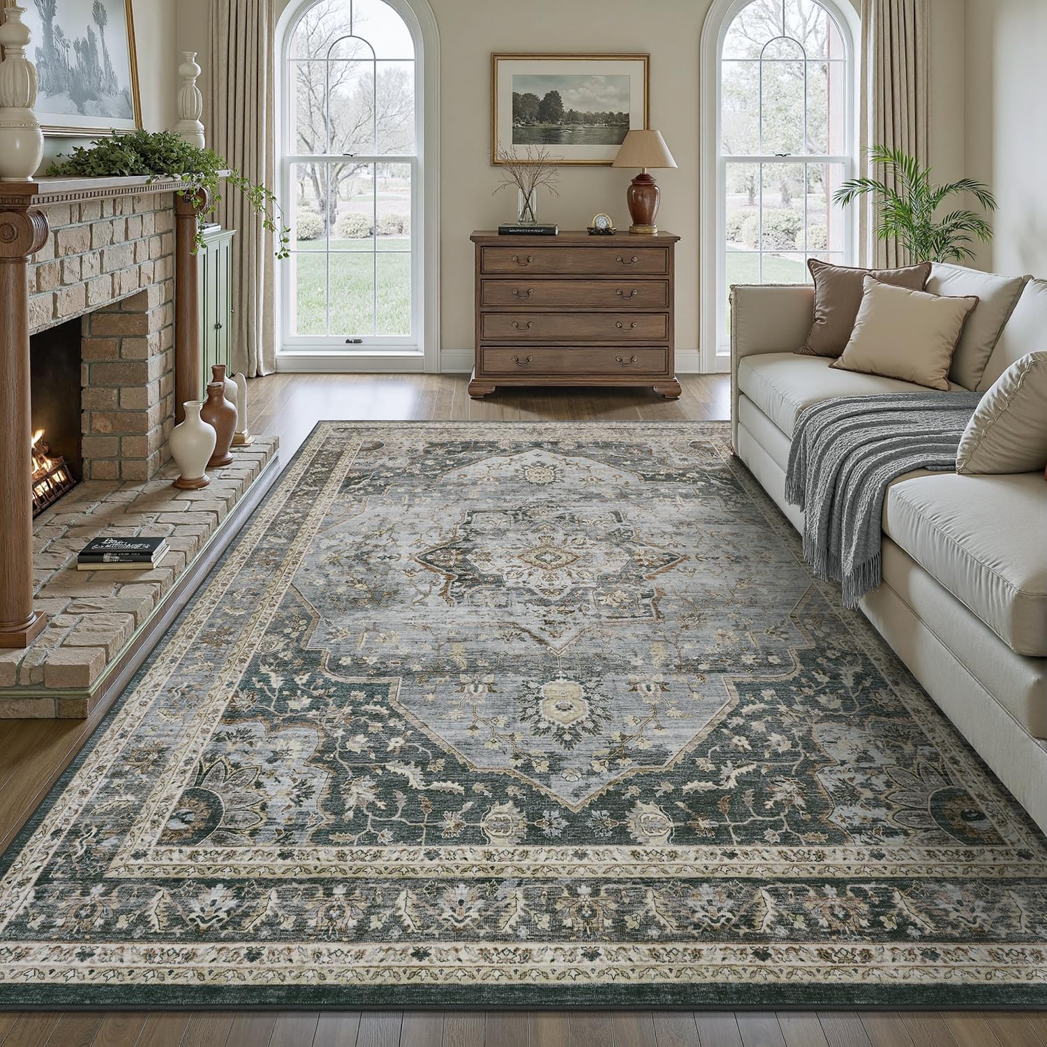 Grey Washable 8x10 Area Rugs for Living Room and Bedroom