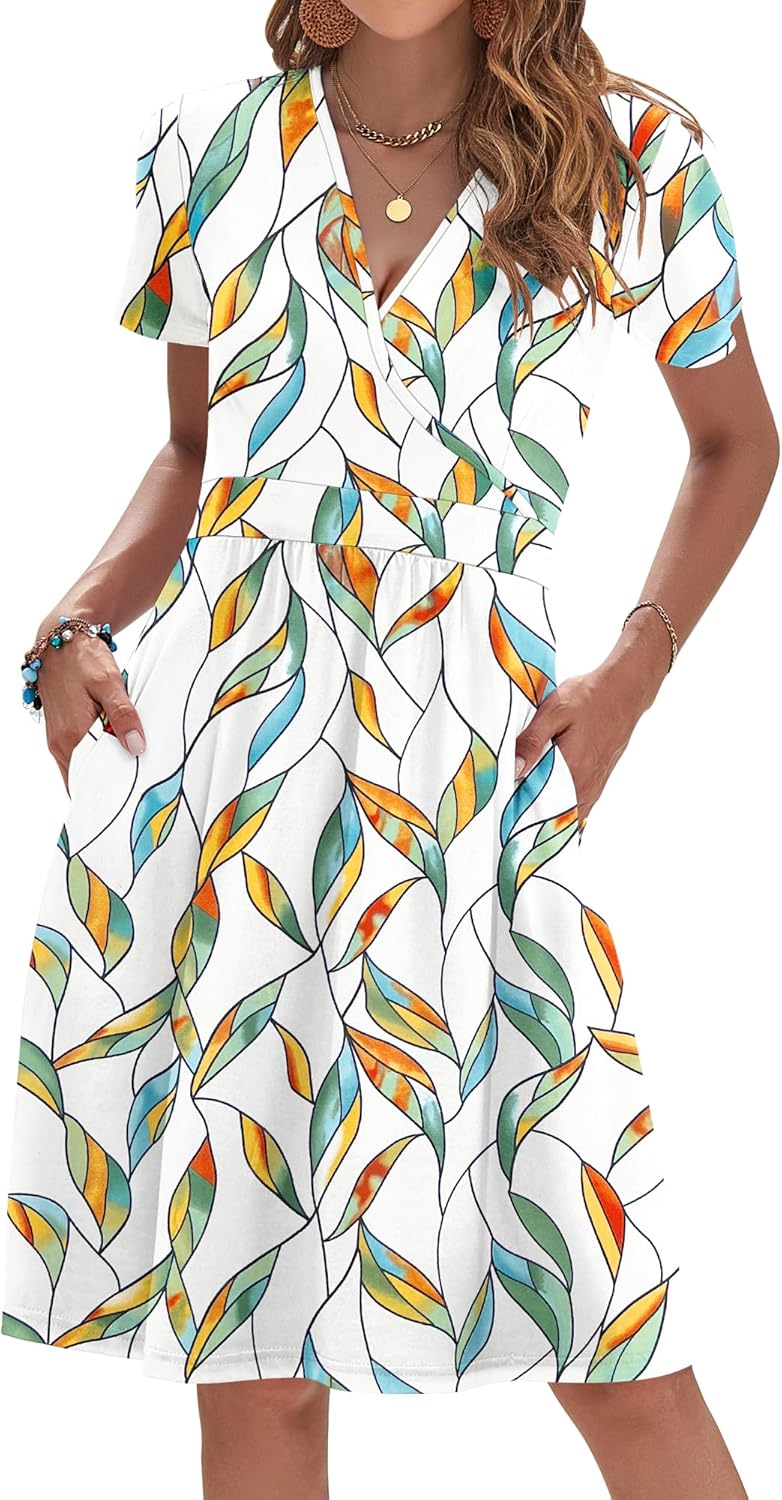 AUSELILY Womens Summer Dresses 2025 Short Sleeve V Neck Floral