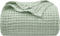 Waffle Weave Blanket King Size Sage Green 104in x 90in - Lightweight