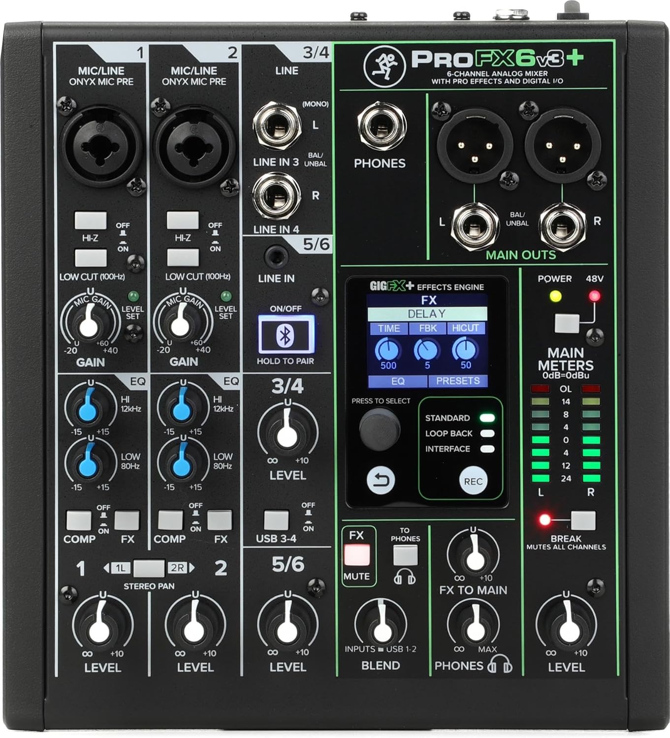 Mackie ProFX6v3+ 6-Channel Mixer with USB and Bluetooth Features