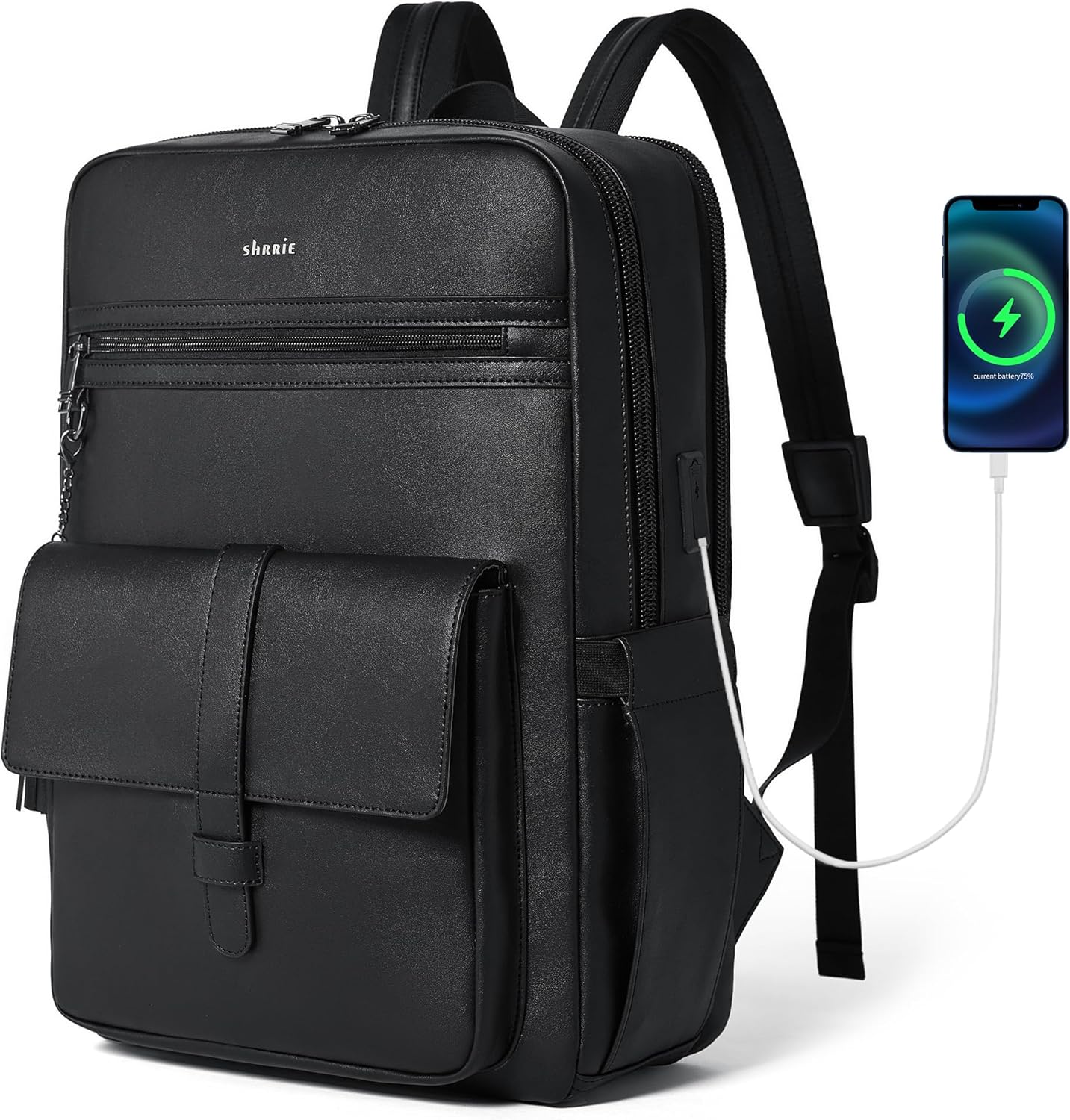 Vegan Leather Laptop Backpack with USB Charger for Work & Travel