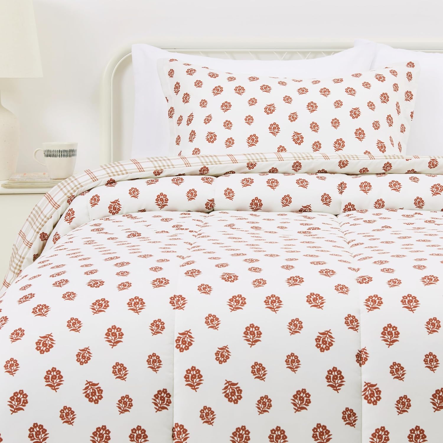 Lightweight Microfiber Comforter Set in Off White Floral Design