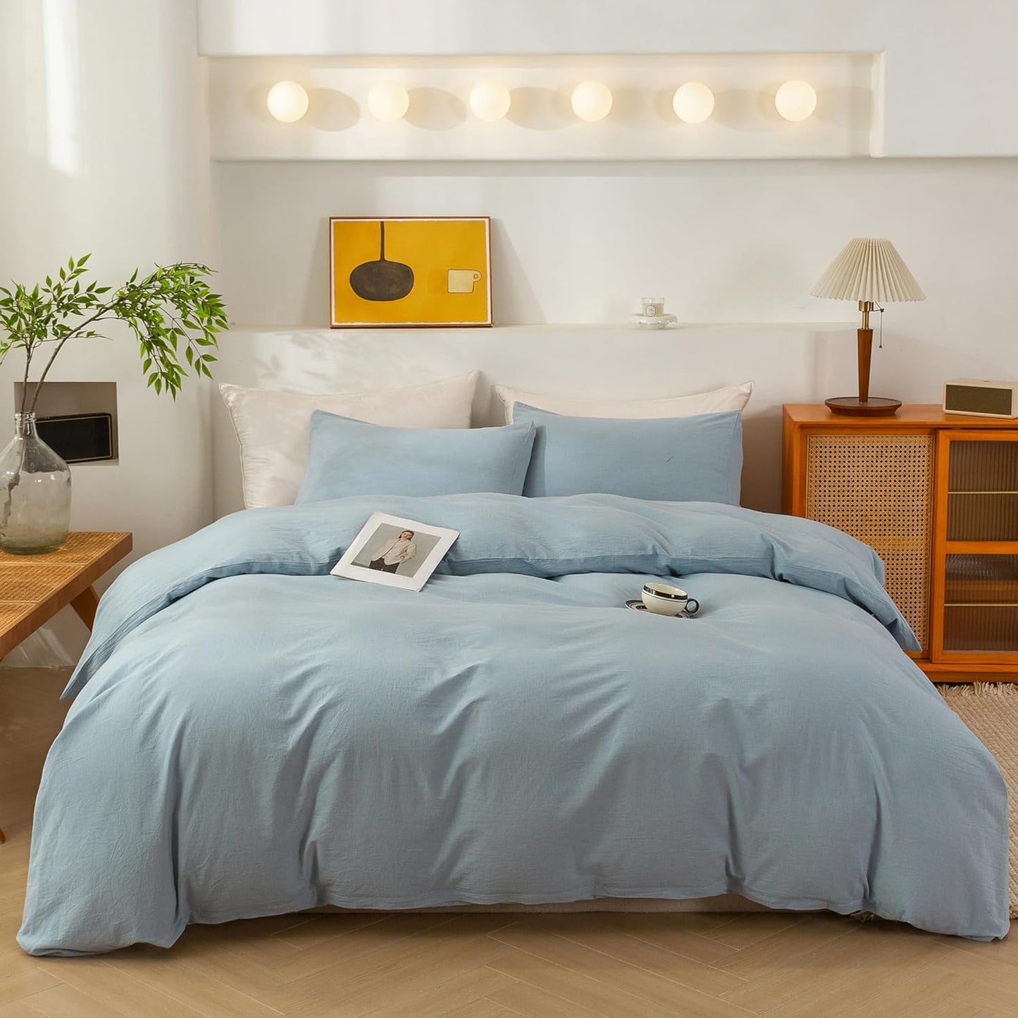 ECOCOTT Haze Blue Duvet Cover King Size Set for Cozy Comfort