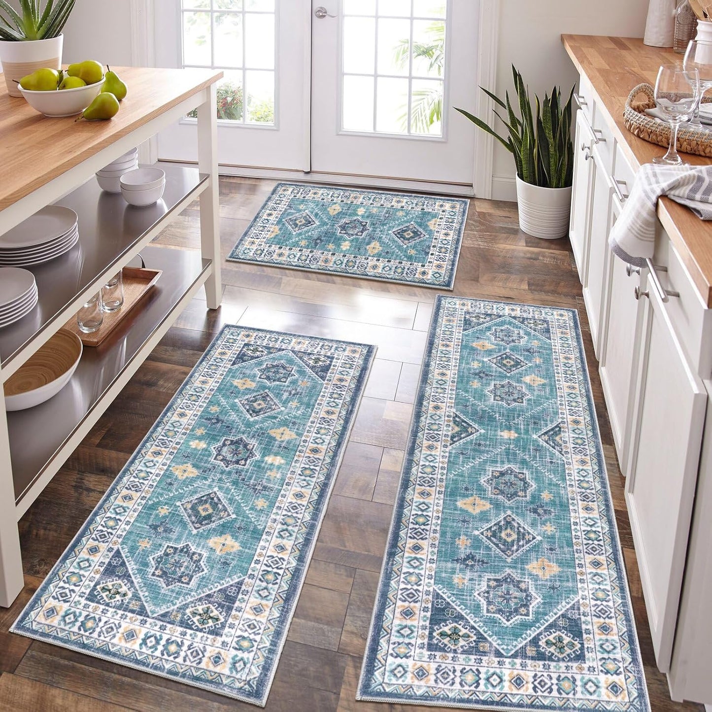 HEBE Boho Kitchen Rug Sets 3 Piece Non Slip Washable Mats