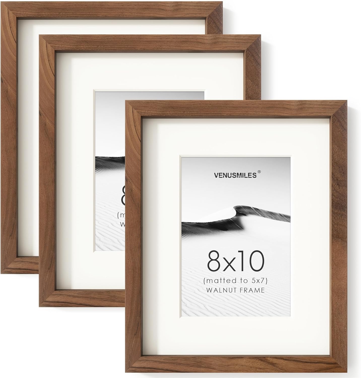 8x10 Picture Frame Set of 3 in Natural Walnut Wood Finish