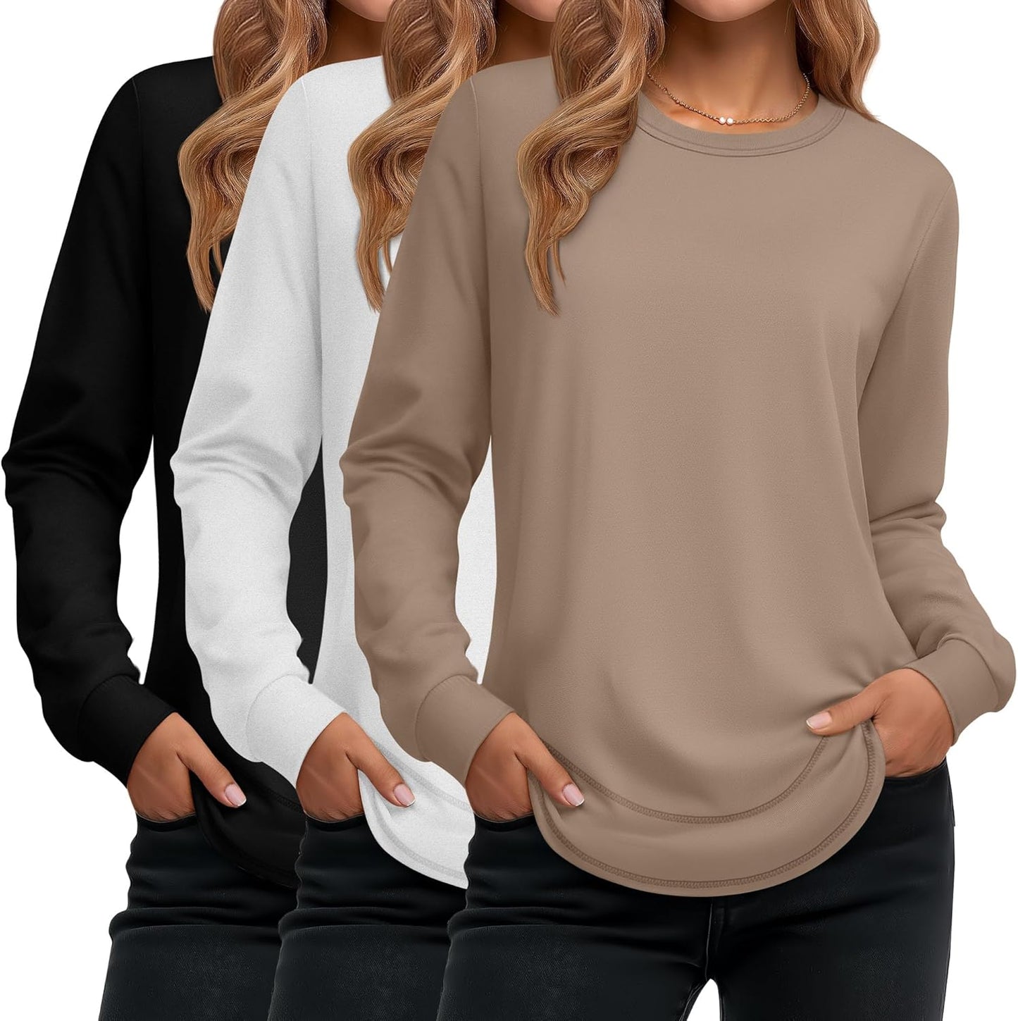 Ficerd 3 Pack Women's Long Sleeve Shirts for Casual Style