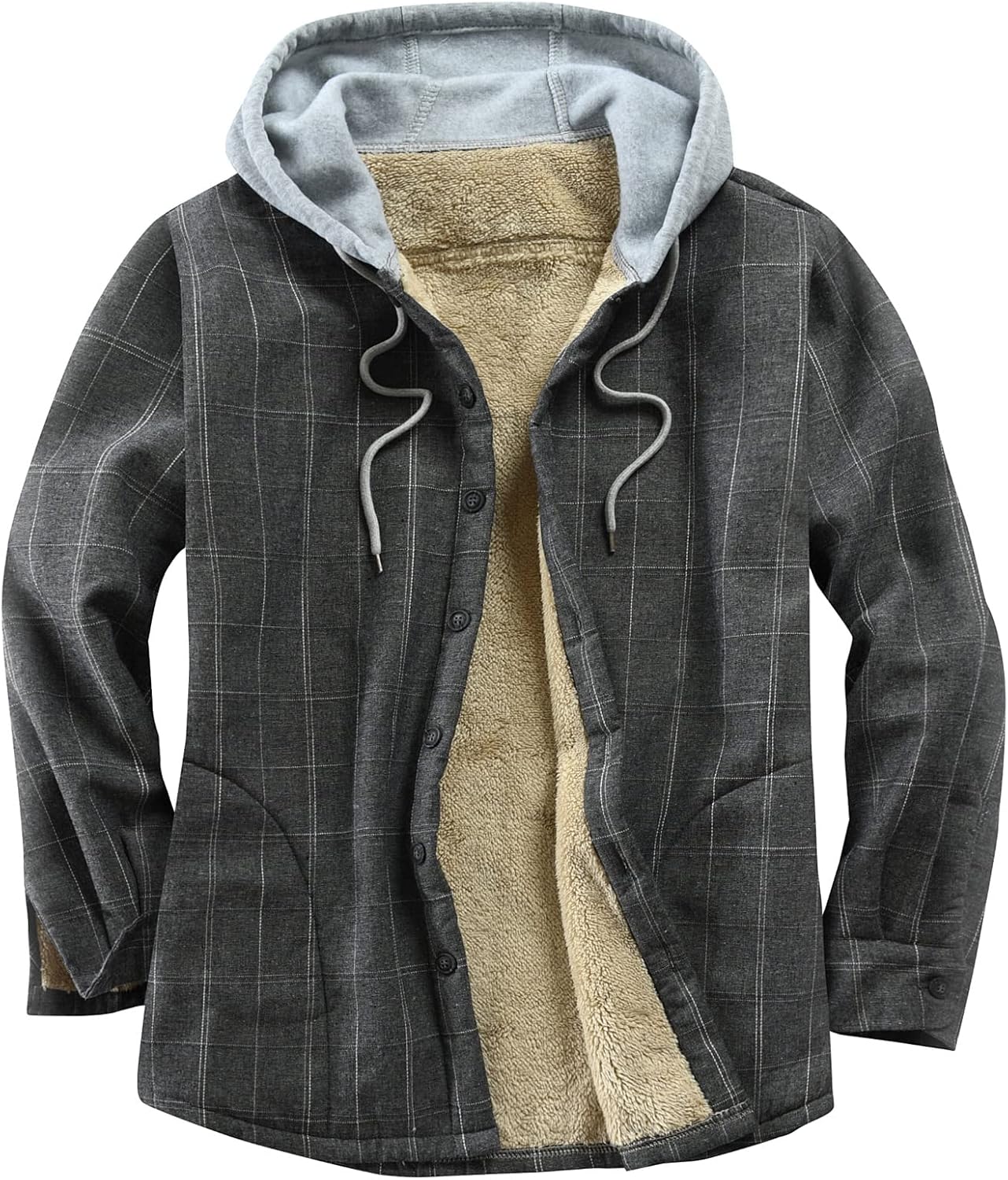 Men's Cotton Plaid Shirts Jacket with Fleece Lined Comfort