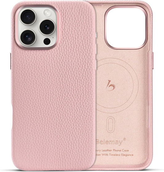 Belemay iPhone 16 Pro Leather Case - Premium Pebbled Leather