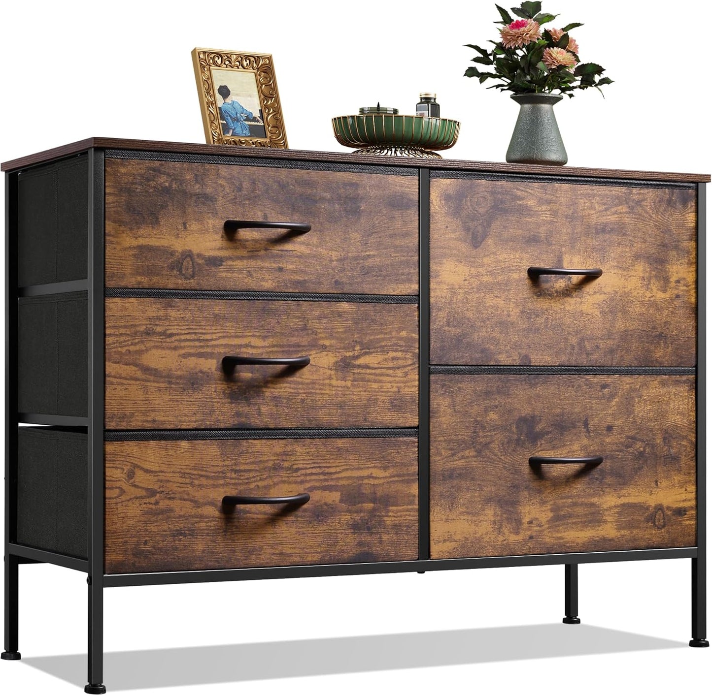 WLIVE Dresser for Bedroom with 5 Drawers and Rustic Design