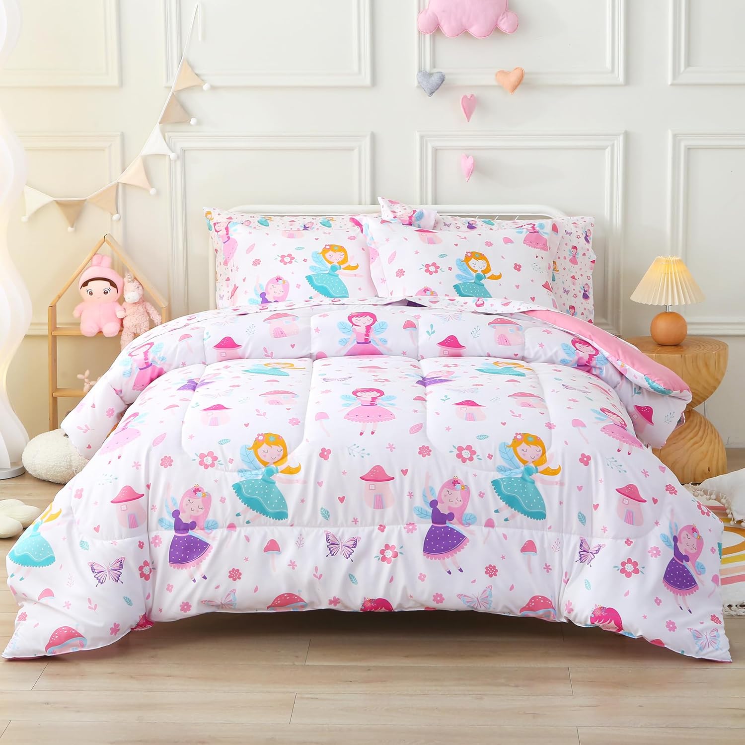 Viviland Girls Full Comforter Set - Pink Fairy Princess Bedding