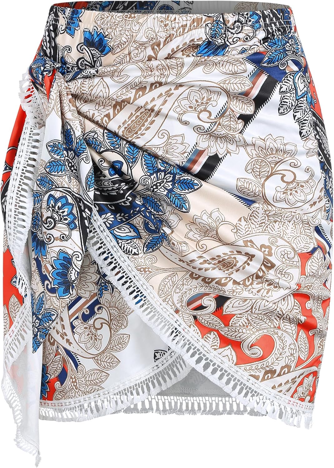 ZAFUL Slit Skirt for Women Boho Print Casual Beach Mini Skirt