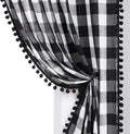 Buffalo Check Pom Pom Curtains 95in Long Black White - Semi Sheer