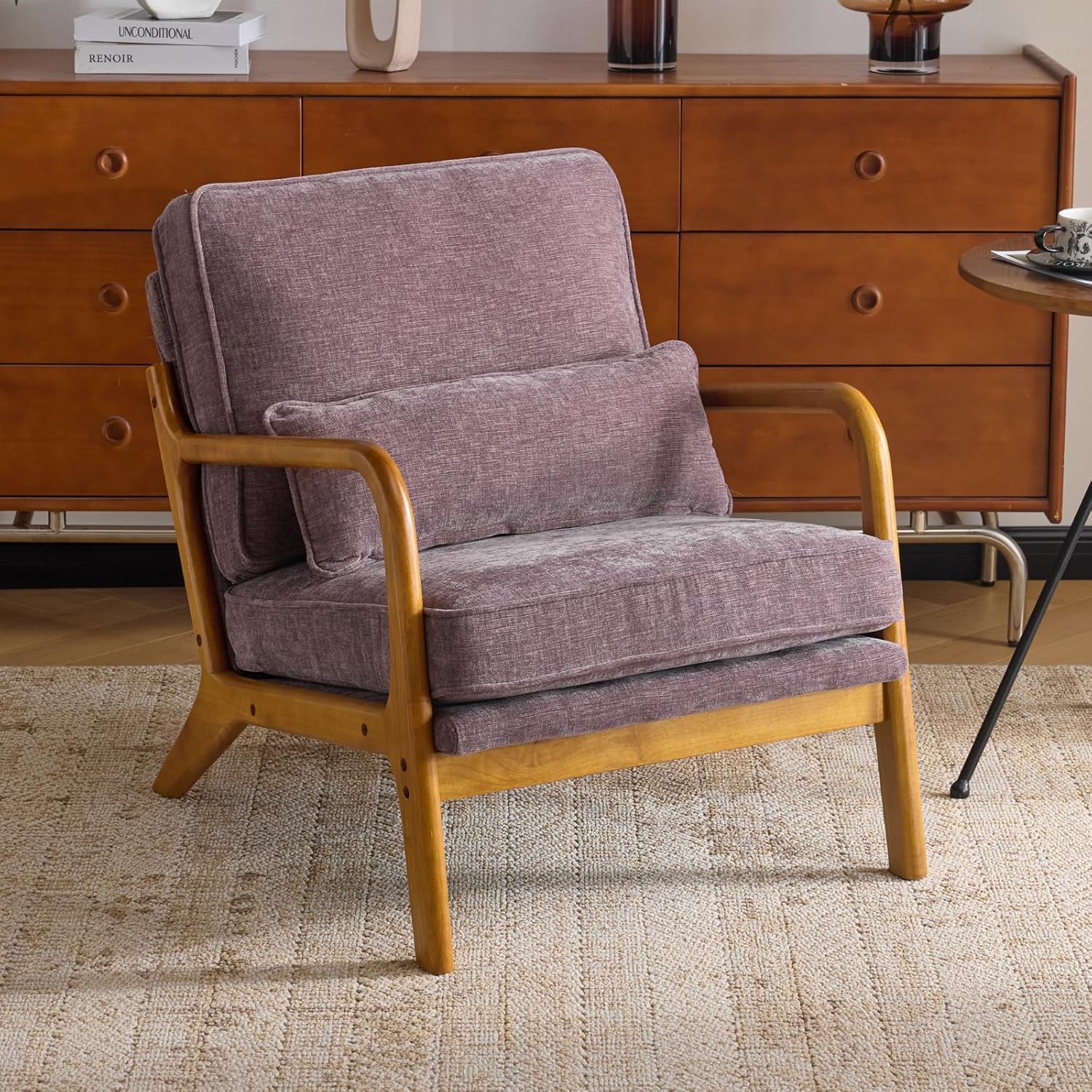 Mid Century Modern Accent Chair with Lumbar Pillow for Comfort