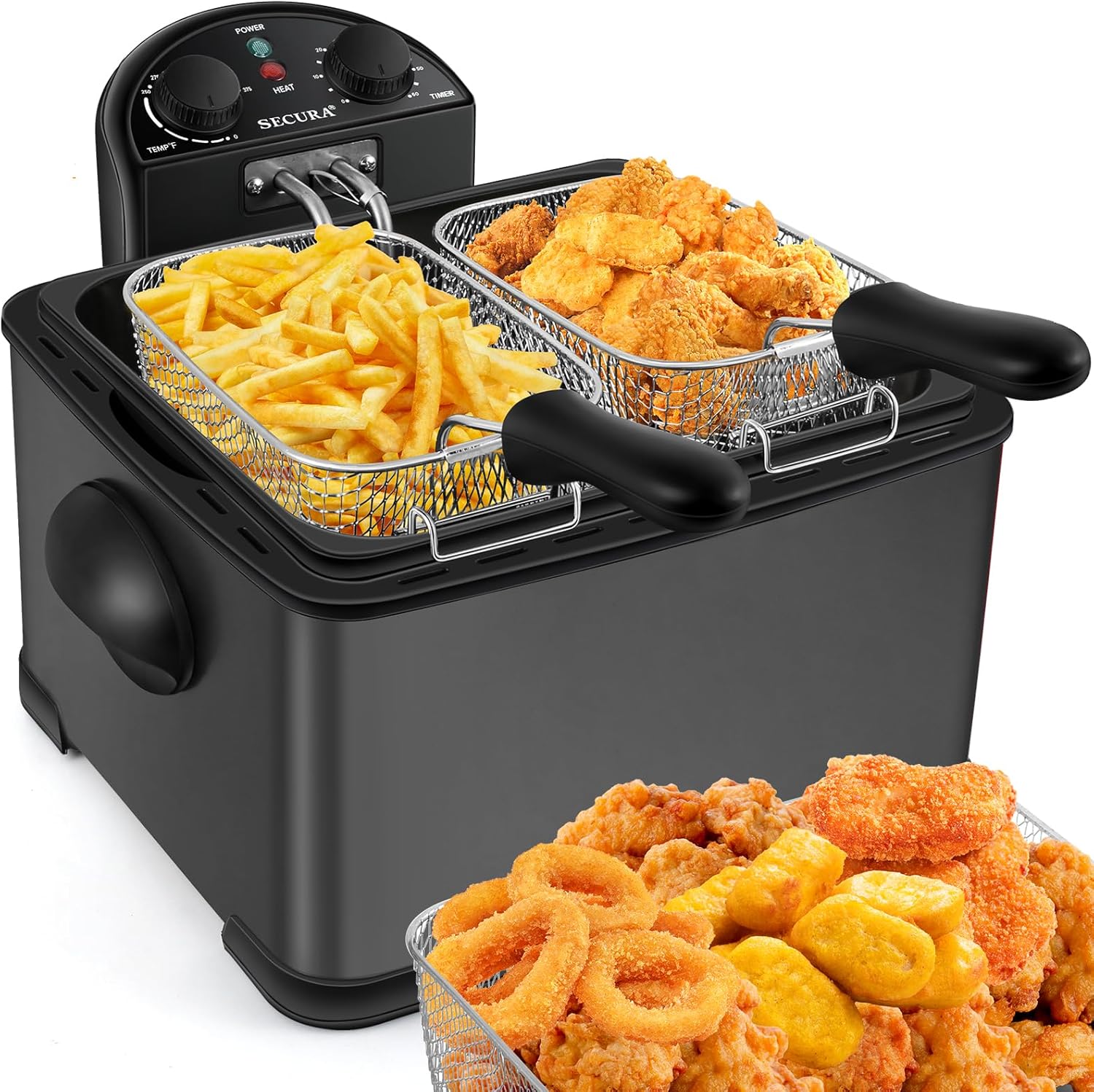 Secura 4 Liters Electric Deep Fryer with Timer and Triple Basket