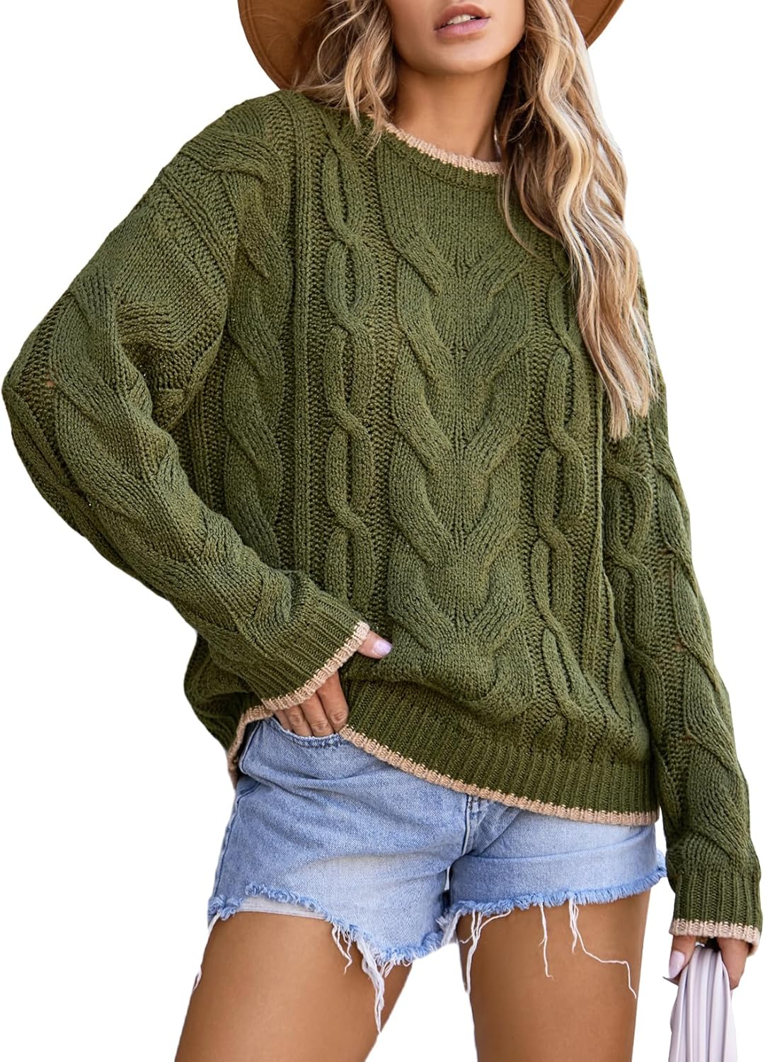 Trendy Crewneck Long Sleeve Color Block Sweater for Women