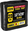 20 Mil Black Tarp 12 x 25 Heavy Duty Waterproof Cover