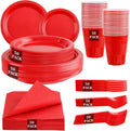 MirthMood 350PCS Red Disposable Plastic Plates Dinnerware Set - Party