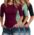 Riyiper Elbow Length Tee 3-Pack Women Slim Fit Crewneck - Summer