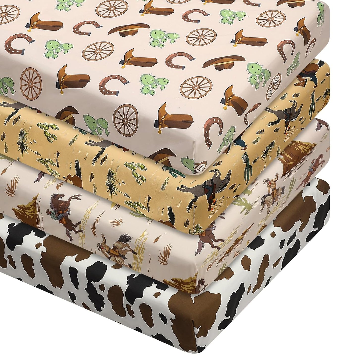 VitalCozy 4 Pcs Western Cowboy Crib Sheet Set for Babies
