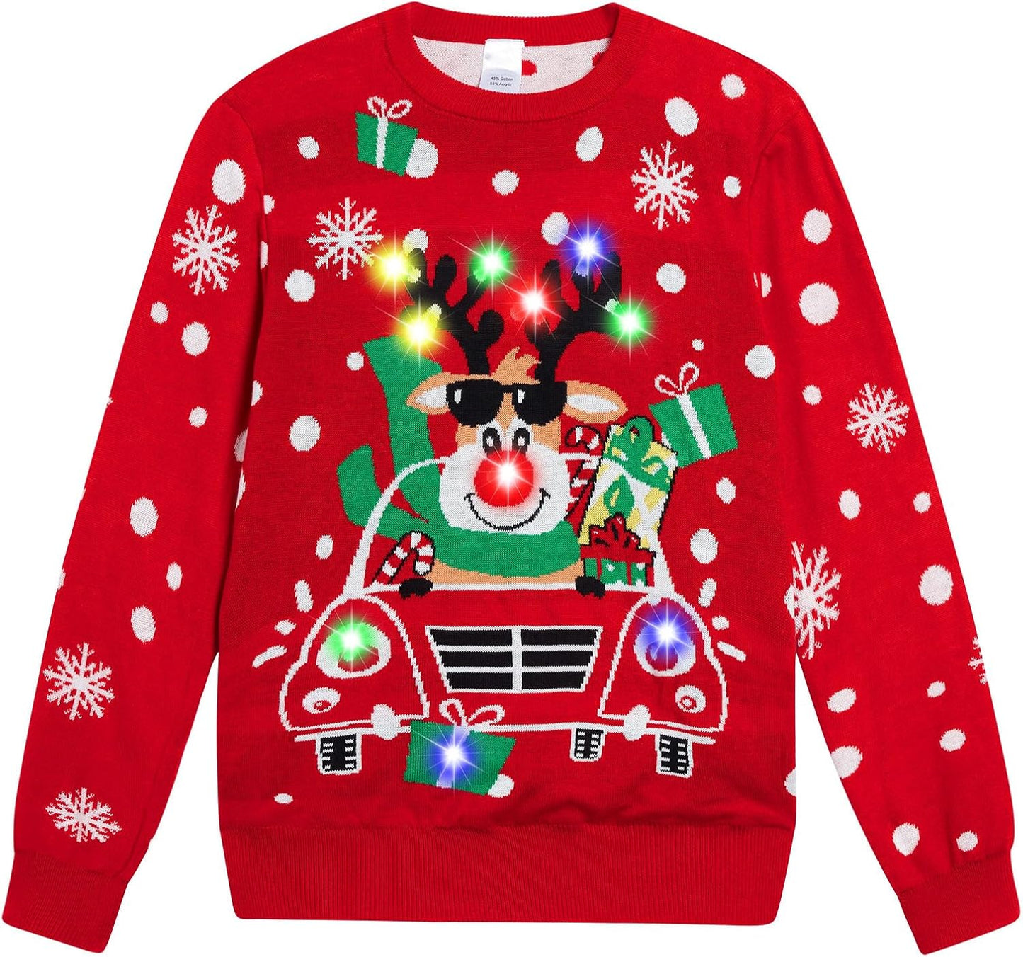 Funnycokid Kids Ugly Christmas Sweater with LED Light Up Feature
