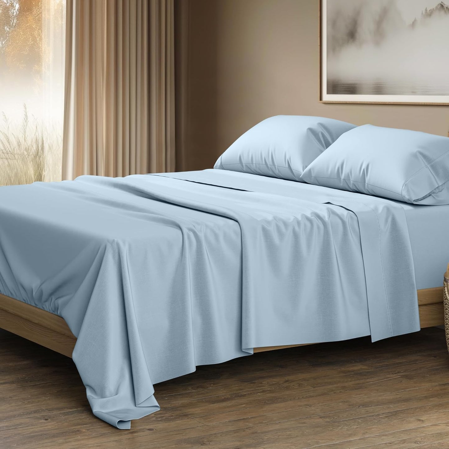 1500 Thread Count Egyptian Cotton Queen Sheets Set - Light Blue