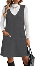 Women's Sweater Vest Dress V Neck Sleeveless Pullover - With Pockets