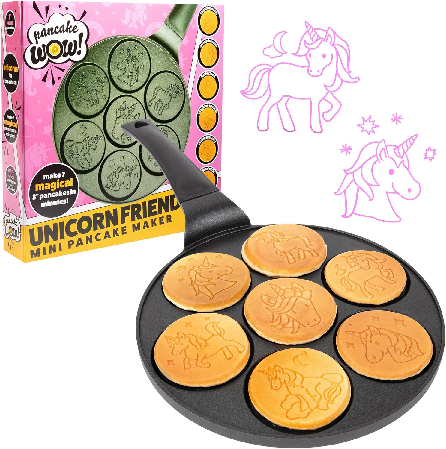 CucinaPro Unicorn Pancake Pan - 7 Magical Flapjacks, Nonstick, Easy Cleanup