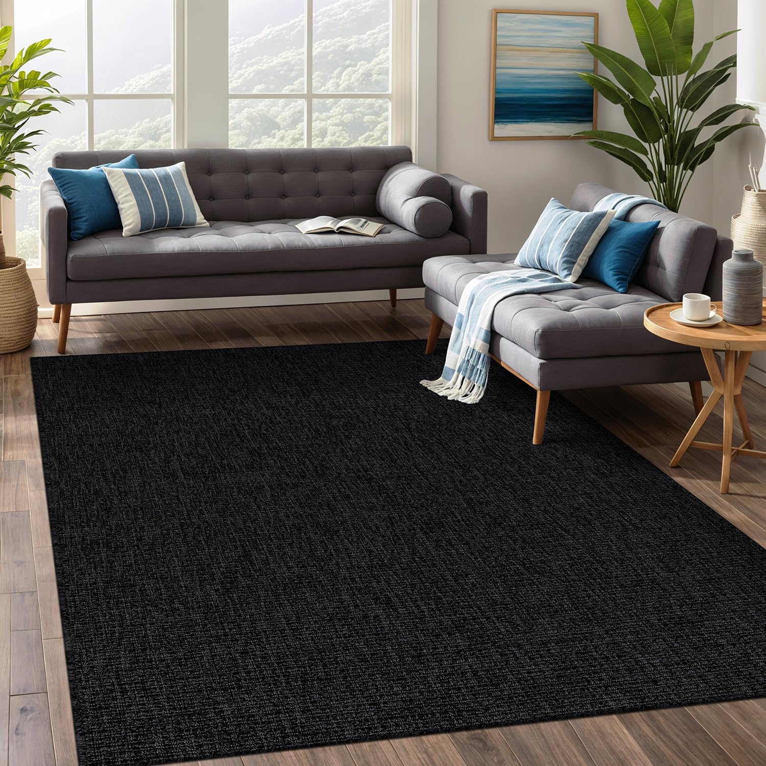Beverly Rug Easy Jute Large 9x12 Solid Washable Area Rug