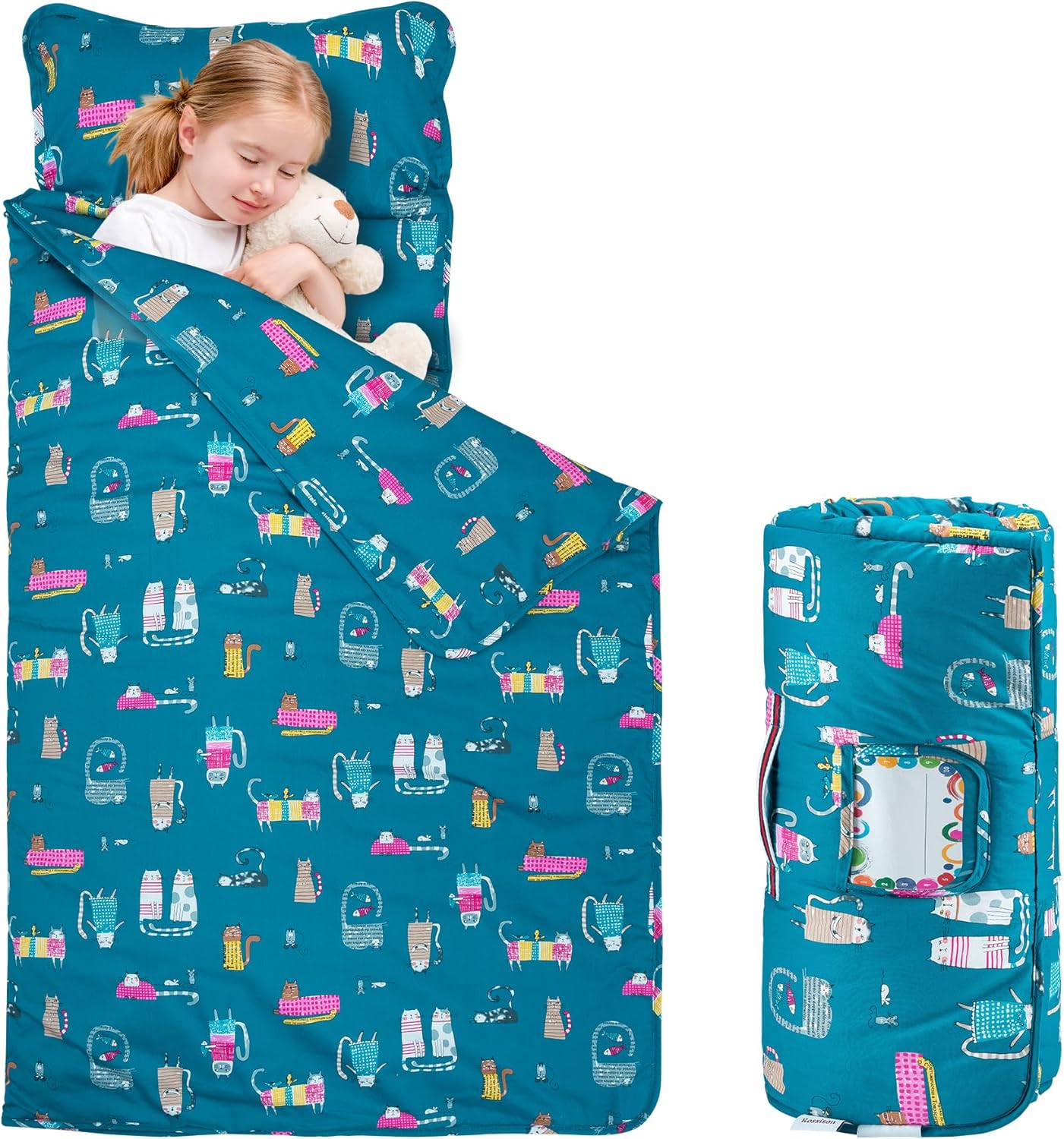 Nap Mat with Pillow and Blanket for Toddlers - Soft Cotton Design